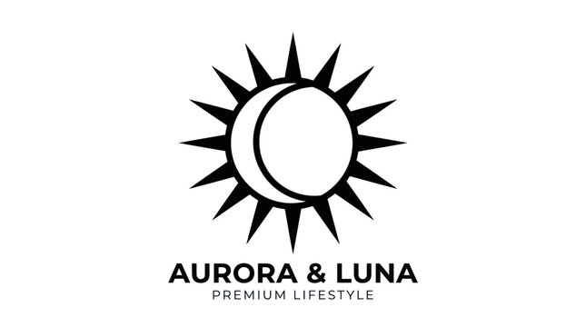 Sun and crescent moon eclipse logo design.
