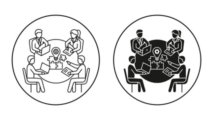 Fototapeta premium Team of professionals brainstorming and solving problems at a circular table