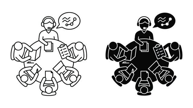 Business meeting round table discussion conference teamwork icon set