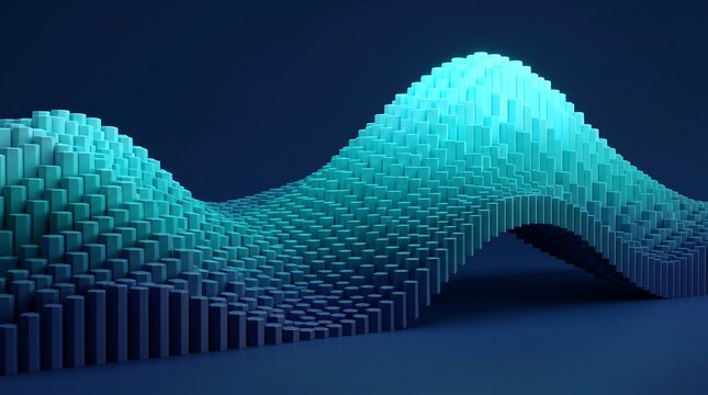 Abstract 3D render of a parametric geometric wave composed of hexagonal pillars with a smooth gradient