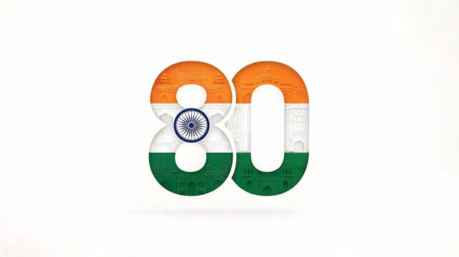 India 80th Independence Day Tricolor Number 80 Isolated Illustration