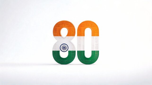 India 80th Independence Day Tricolor Number 80 Isolated Illustration