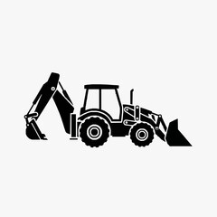 Fototapeta premium Clean Black and White Line Drawing of a Backhoe Loader in Action Silhouette Style with high quality professional line art symbols for modern creative design and digital branding projects