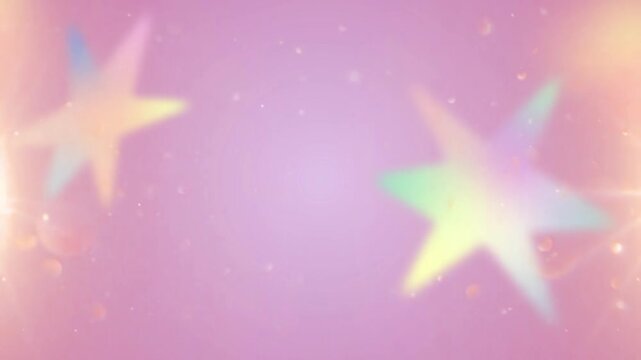 Dreamy pastel pink and yellow Y2K star bokeh motion background, abstract glowing spark light video loop overlay.