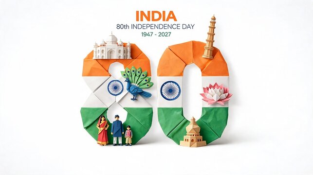 Origami India 80th Independence Day Creative Paper Illustration