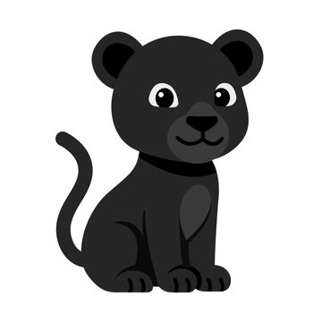 Cute Black Panther Cub Vector Clipart Flat Logo Icon
