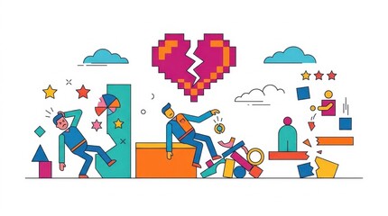 Fototapeta premium Vector illustration of people facing failure and broken systems