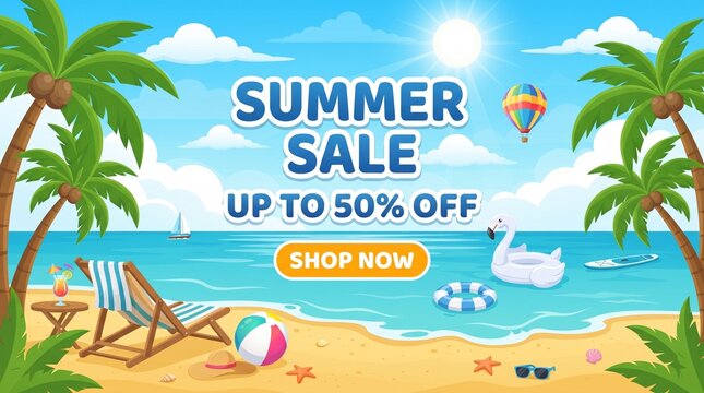 Summer sale beach vacation discount banner