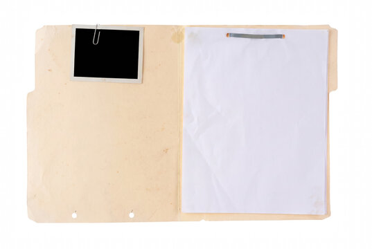 Open Manila File Folder with Paper and Attached Photo