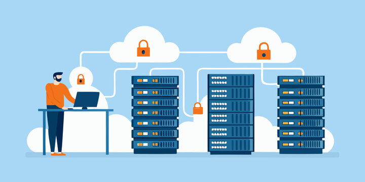 cloud security concept flat vector illustration server lock data protection network technology digital privacy encryption internet infrastructure cyber safety information system management workstation