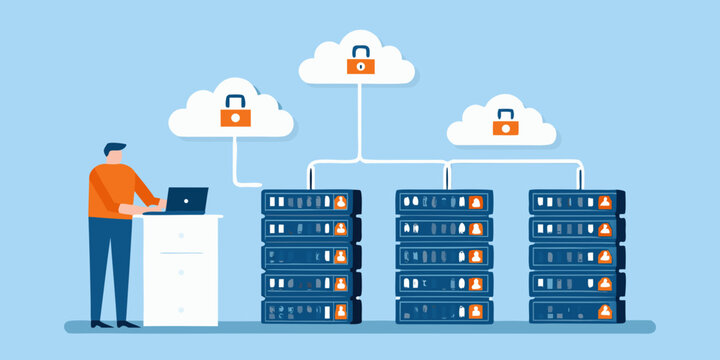 cloud security concept flat vector illustration server lock data protection network technology privacy encryption internet infrastructure digital storage information safety system management cyber