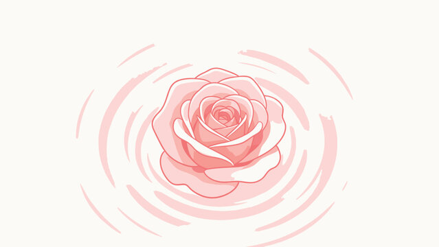Delicate Pink Rose with Swirling Background, Minimalist Line Art Style