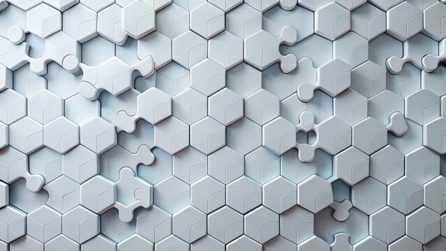Abstract Hexagonal Puzzle Piece Formation Interlocking Geometric Shapes in a Complex Arrangement