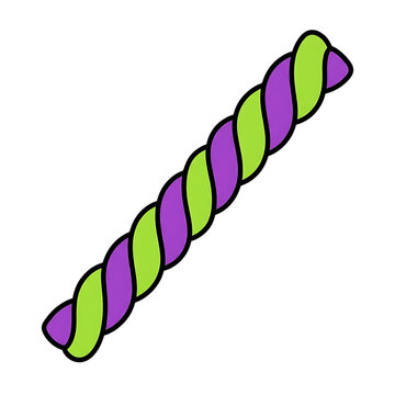 Green and purple twisted marshmallow rope candy vector illustration isolated on white background