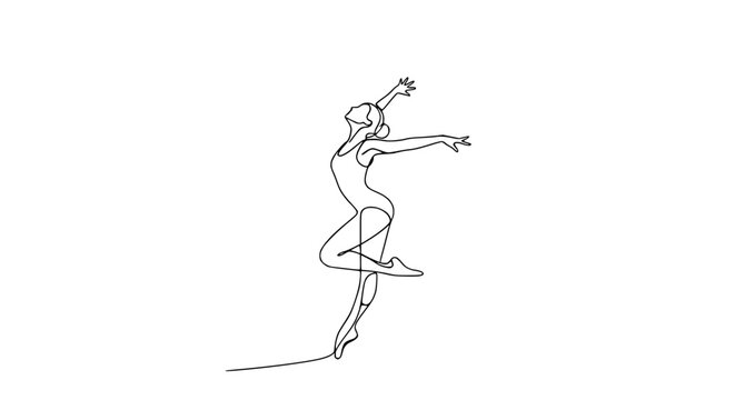 Elegant ballet dancer performing a graceful pose in continuous line art style
