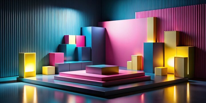 Abstract Colorful Geometric Display Platform with Illuminating Backlights