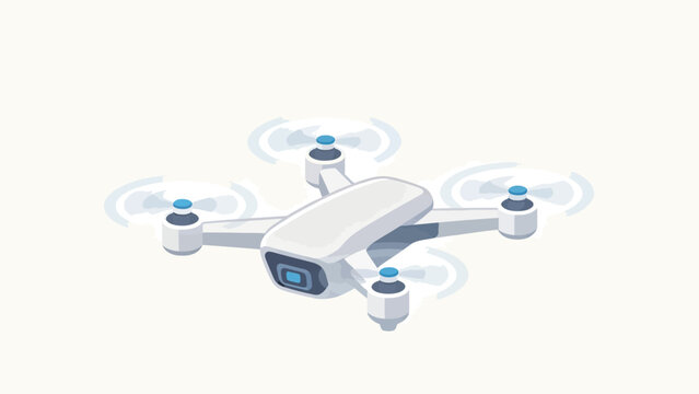 White Quadcopter Drone with Blue Accents Hovering Isolated on Clean Background