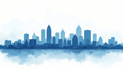 Fototapeta premium Minimal blue watercolor skyline of Boston on white background with elegant flowing brush textures and soft lighting