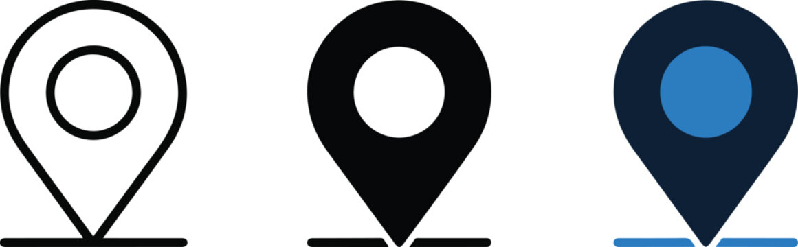 Location pin icon outline solid and color vector set.