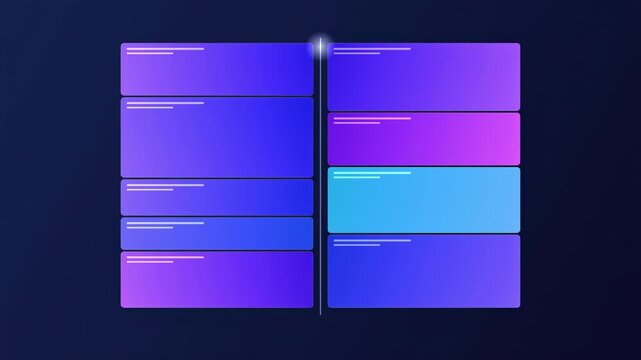 Abstract animated balance sheet of assets and liabilities drawn as blue and cyan glowing lines and dots on a deep dark background. Clean minimal motion graphics element with free space around it, idea