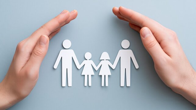 Protective Hands Shielding Paper Family Silhouette Symbolizing Safety and Security