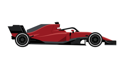 Fototapeta premium Minimalist vector illustration of a red formula one racing car viewed from the side profile isolated on white background showing aerodynamic bodywork and racing tires.