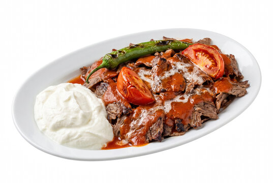 Turkish Iskender Kebab Served with Yogurt and Tomato Sauce