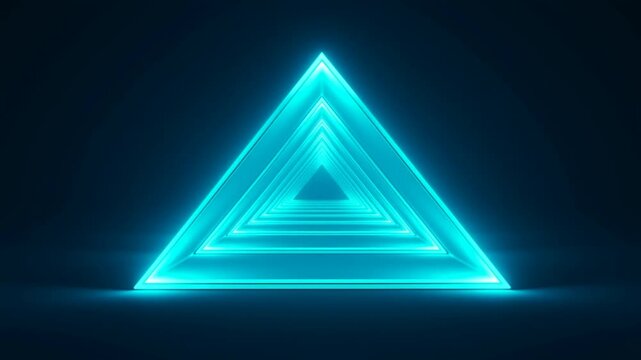 Dynamic composition of radiant cyan triangular shapes forming an infinite glowing corridor, an artistic display of light and geometry