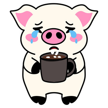 Crying Pig with Coffee