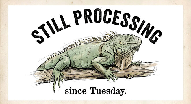 Still Processing Since Tuesday Iguana Funny Illustration