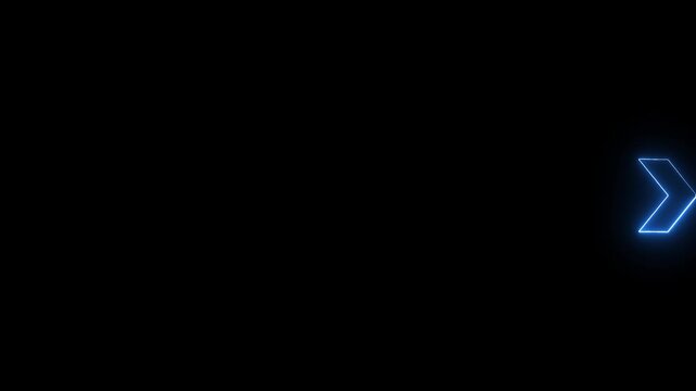 A glowing neon blue outline of multiple chevron arrows arranged in a sequence pointing to the right, with a single larger chevron arrow to the far right, all illuminated against a dark black