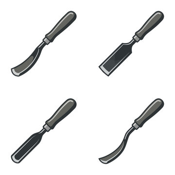 Four metal sculpting chisels tools.