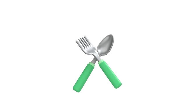 Spoon And Fork icon 3d rendering animation on 4k	