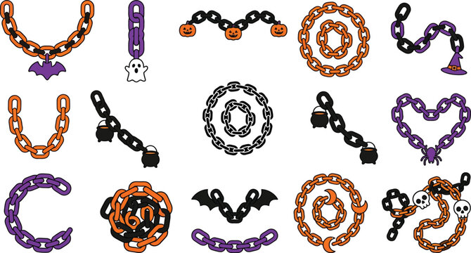 Halloween themed vector chain decorations for spooky party invitations and autumnal festive designs