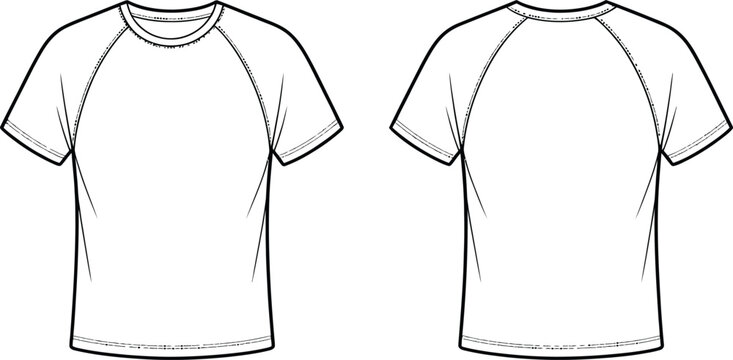 Blank Raglan T Shirt Front and Back Template Mockup with Outline Vector Apparel Design Illustration