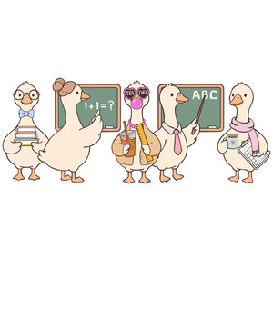 Cute teacher ducks classroom clipart cartoon vector illustration pack