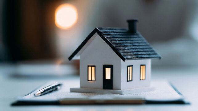 Small House Model With Roof On Document Next To Pen


