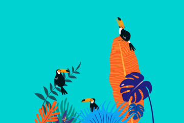 Naklejka premium Colorful tropical toucan bird background, blue design