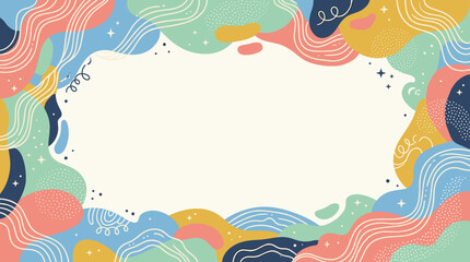 Fototapeta premium Colorful abstract organic shapes and wavy lines border background with copy space
