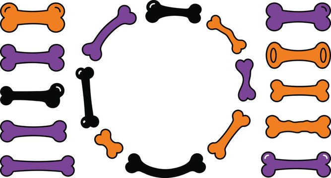 Halloween dog bones border frame in orange, purple and black