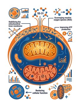 Scientific diagram of mitochondrial restoration and cellular function