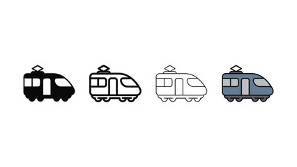 Collection of four different stylistic representations of an electric train with pantographs on a transparent background © Sharif