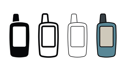 Set of four stylized graphic representations of handheld devices including a solid black icon outline design and a colorful illustration © Sharif