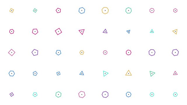 Colorful geometric outlines animating on a clean white background