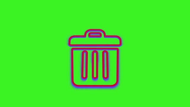 Animated trash can icon drawing in neon light, dynamic garbage bin outline appearing motion footage