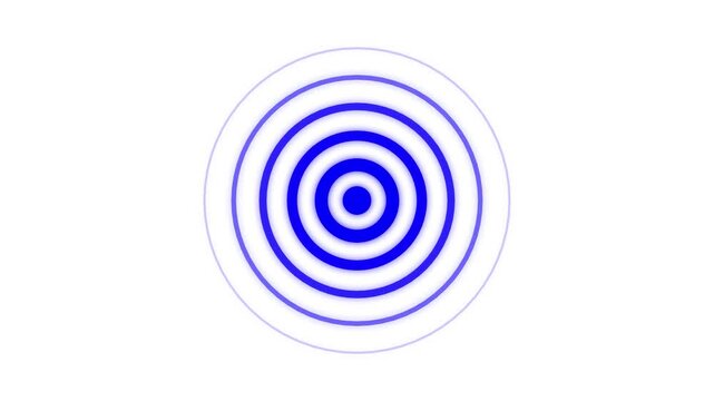 Abstract concentric circles pulsing motion background with neon blue glow on white