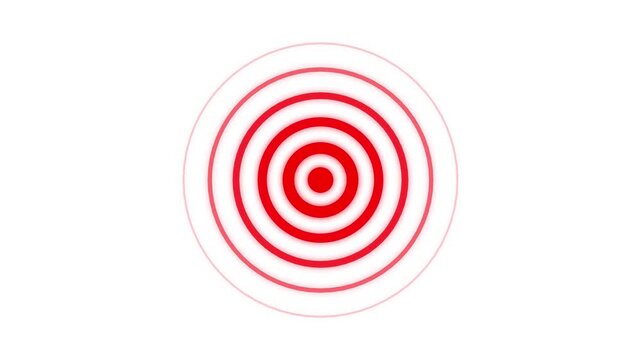 Red pulsating circles signal radiating from central point on white background motion graphics