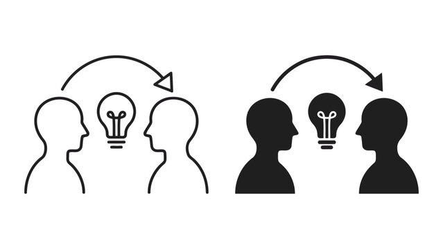 Knowledge transfer and idea exchange icon set with knowledge exchange transfer