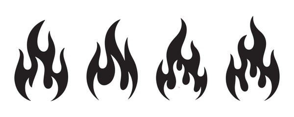 Naklejka premium Set of fire icons, flame sign isolated on transparent background, vector illustration.