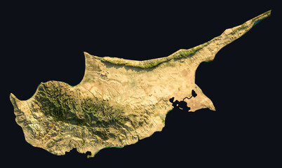 Obraz premium Cyprus Shaded Relief Map. Hillshaded physical terrain map illustration. Republic of Cyprus elevation, topography, and landforms.